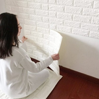 PE Polymer 3D FOAM Wallpaper Brick Pink white PE wall panels 3d brick wallpaper 3d foam wall stickers for home decoration